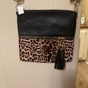 Leopard Print and Black Women's Crossbody Bag